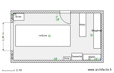Garage 4x7,37m 29,5m². Plano de 0 peça e 0 m2